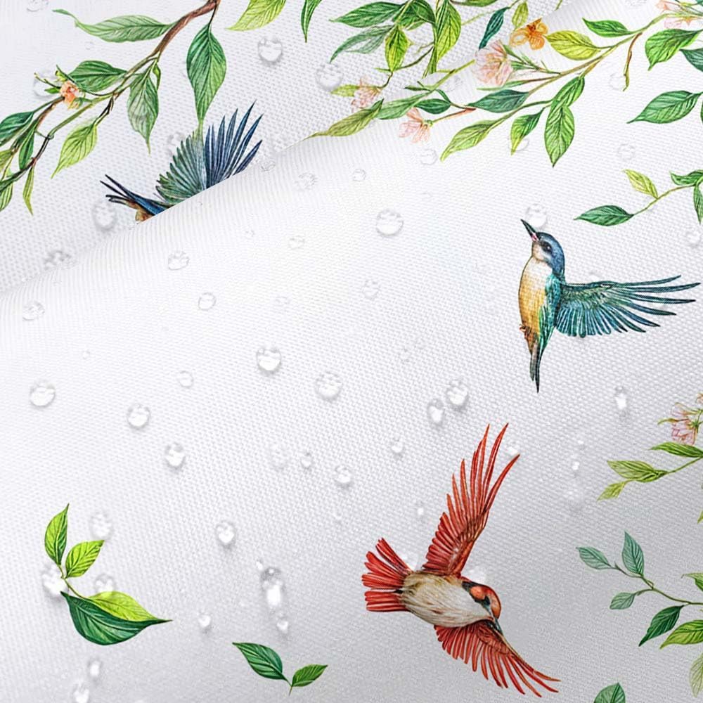 DYNH Green Leaves Birds Shower Curtain, Spring Green Leaves Branches with Floral Birds Bathroom Curtain,Polyester Fabric Waterproof Bath Curtain with 12 Hooks,72X84in