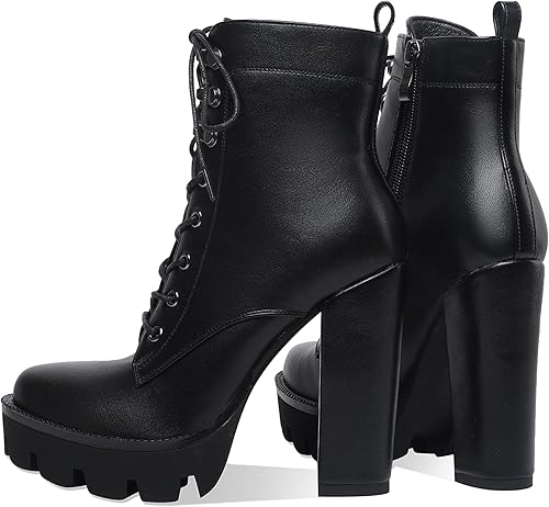 Miniatura 4 de Botines de plataforma para mujer, tacón grueso, suela de combate, botas de tacón alto con cordones