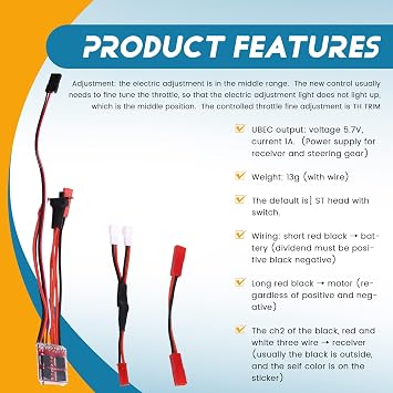 Robust Electric Speed Controller 30A, 4-8V Brushed ESC with JST for RC Vehicles