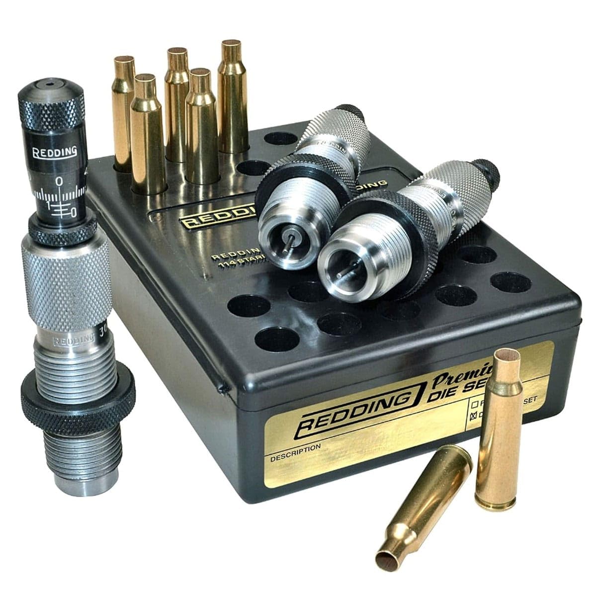 Premium Deluxe Die Set - Precision 3-Die Reloading System with Carbide Size Button and Micrometer Seating, Calibers