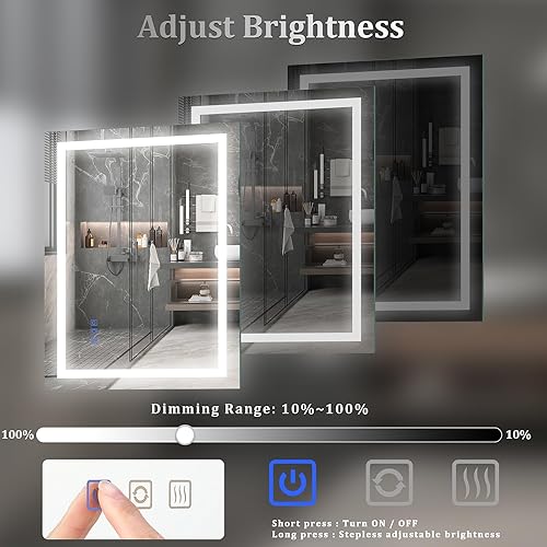 Miniatura 2 de SOVELA Espejo de baño LED de 28 x 36 pulgadas con luces, 3000 K-6000 K, espejos de pared regulables, antiniebla, a prueba de agua, función de