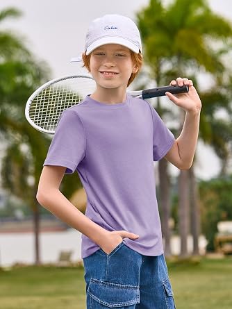 Haloumoning Boys T-Shirts, Short Sleeve Crewneck, 5-14 Years | Solid Basic, Casual Tops