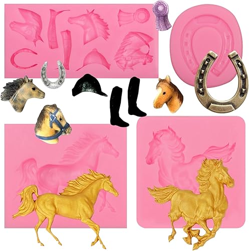 Molde de silicona para caballo, 4 piezas, moldes de fondant para botas de vaquero, molde de chocolate, decoración de pasteles, dulces, azúcar,