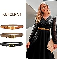 Vista 399 de Cinturón de cuero clásico con hebilla de metal para mujer con vestido de jeans Aah-negro-clásico