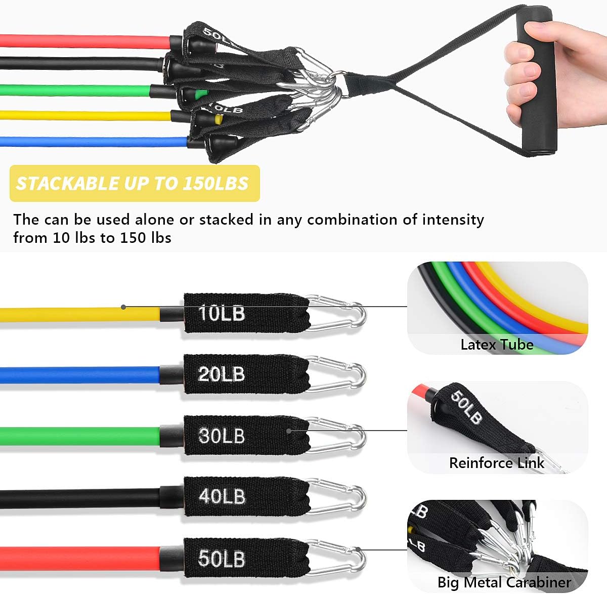 11 Pack Resistance Bands Set, Exercise Elastic Bands,Portable Home Workouts Accessories for Resistance Training Gym Physical Therapy Yoga Pilates