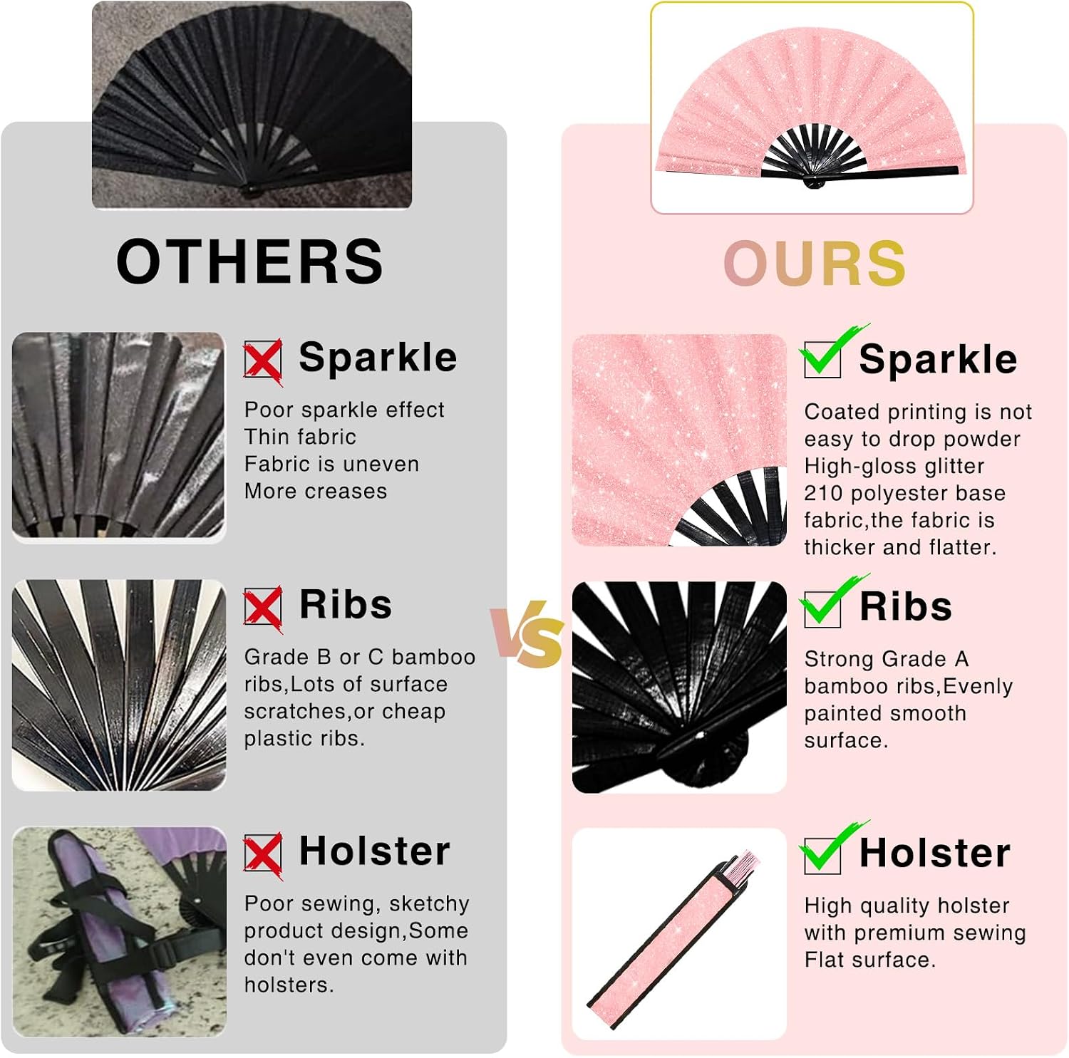 13inchs Glitter Large Folding Popping Fan Line Dancing Fan, Big Foldable Boots on The Ground Hand Handheld Line Dance Clap Fans