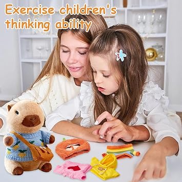 Capybara Plush with 9 PCS Clothes &Accessories, 25cm Capybara Stuffed Animal, Cute CapybaraTeddy, Capybaras Plush Soft Toy,Dress Up Capybaras Stuffed Animal PlushToys Gift for Kids Boy Girl (L)