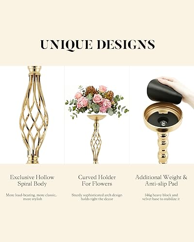 Miniatura 6 de 12 centros de mesa dorados para base de jarrón de boda para centro de mesa, centros de mesa de quinceañera de 22.8 pulgadas de alto para mesa,