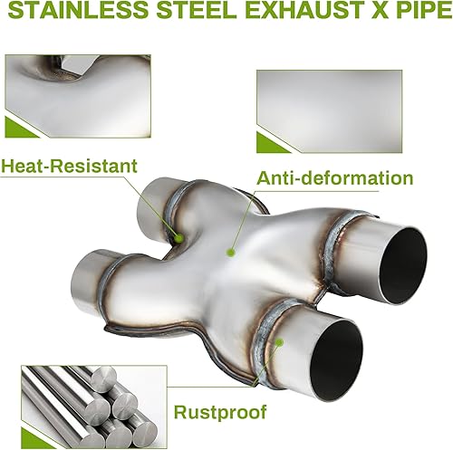 Miniatura 6 de AUTOSAVER88 Tubo de escape X de entrada de 2.5 pulgadas, entrada de 2.5 pulgadas, salida de 2.5 pulgadas, salida de 12 pulgadas de largo, tubo de