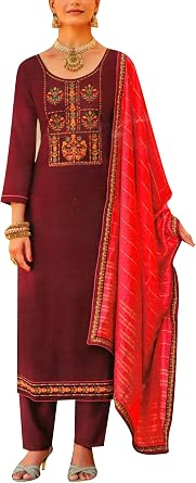 Upada Silk Embroidered Sequins Salwar Kameez Suit with Palazzo Pant Silk Dupatta