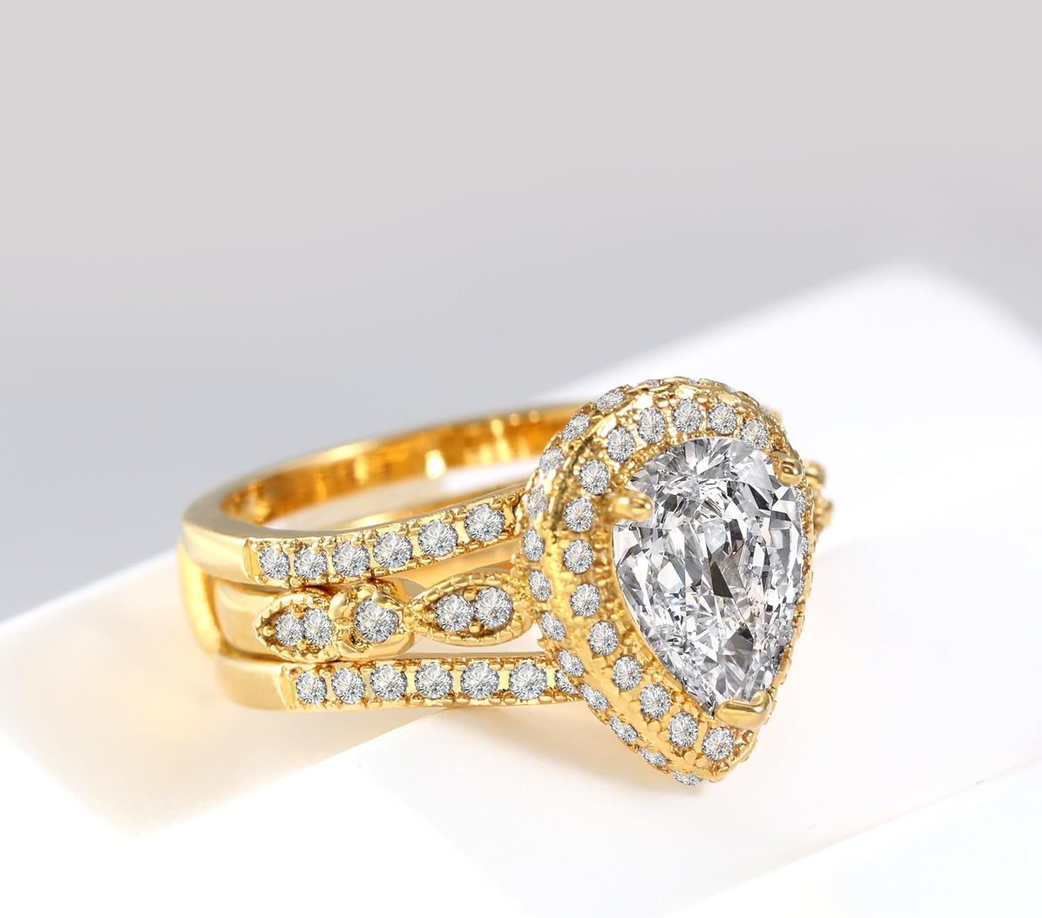 1CT CZ Wedding Ring Set for Women & Men Yellow Gold Plated Bridal Couple Rings Tungsten Ring Wedding Band