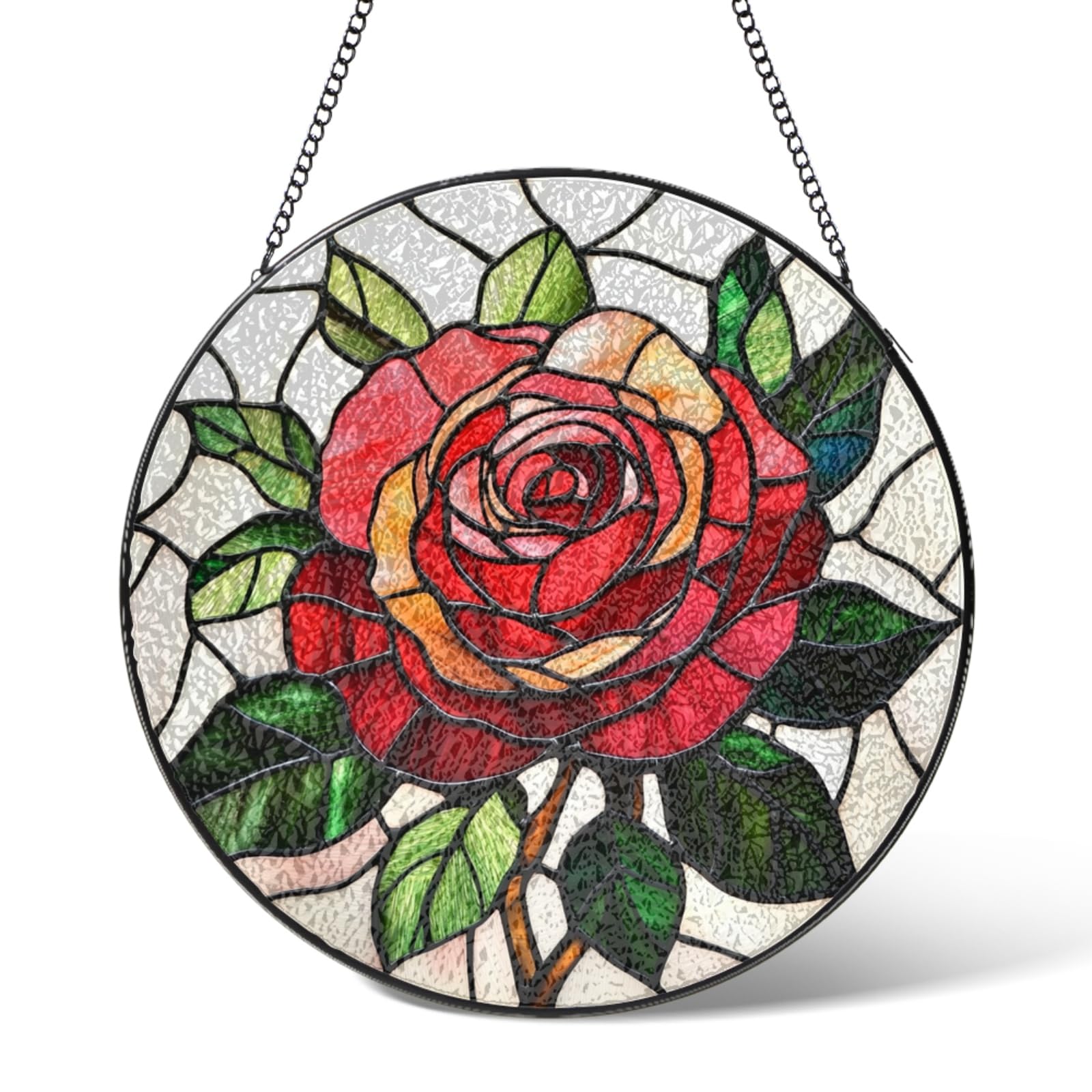 June Birth Flowers Suncatchers Stained Glass Window Hanging Wall Art,Roses Suncatcher Garden Decor Birthday Gifts,Flower Sun Catchers Home Decorations for Bedroom Kitchen Patio Windows 9.8 IN
