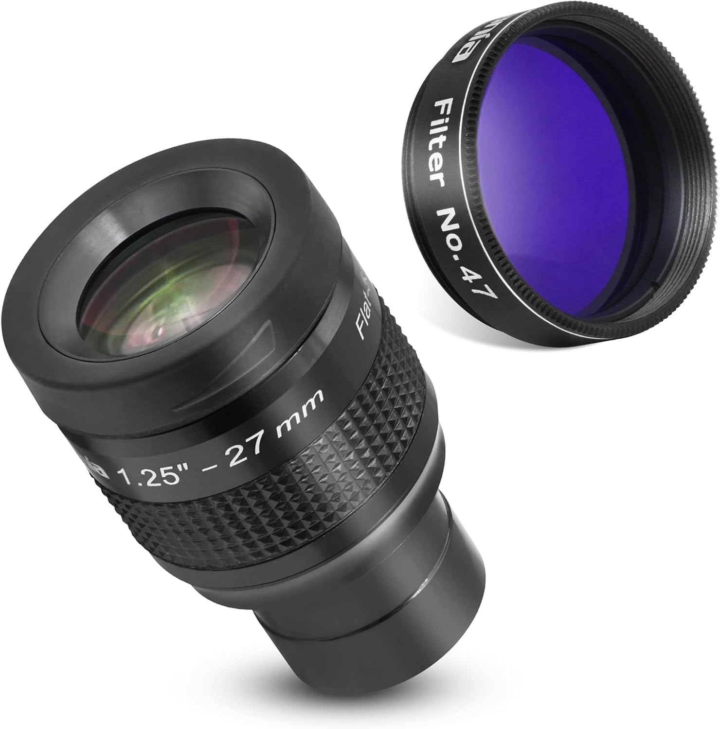 Astromania 1.25" Color/Planetary Filter - #47 Dark Blue - Bundle with - Telescope Eyepiece Flat Field 27mm