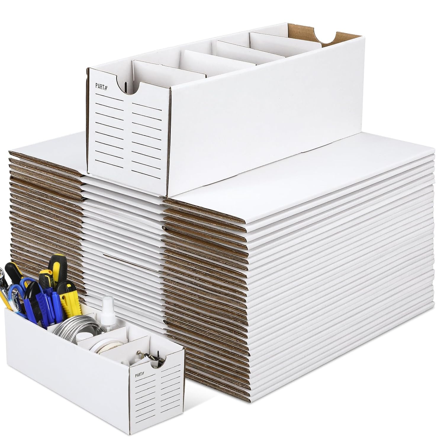 30 Sets Cardboard Parts Bins Boxes Kraft Cardboard Storage Bins with Dividers for Parts Shelves Stem Project Online Store Inventory Organized(White,12 x 4 x 4 Inches)