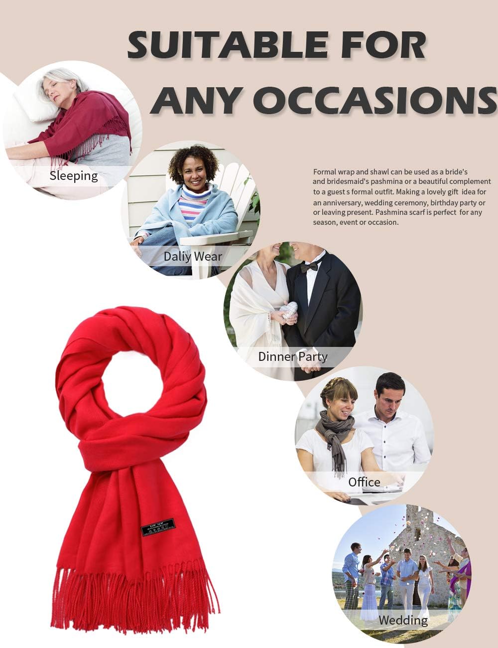 Pashmina Shawl Women Winter Scarf Warm Wedding Wraps Ladies Scarves for Evening Dresses - Image 6