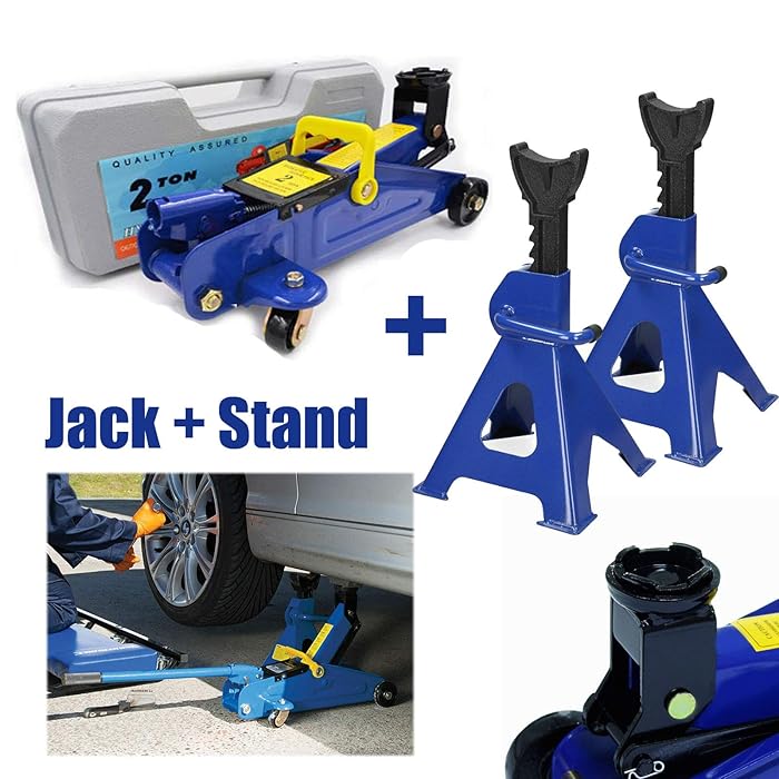 Buy 2 Ton Hydraulic Trolley Floor Jack + 3 Ton Axle Stands Heavy Duty
