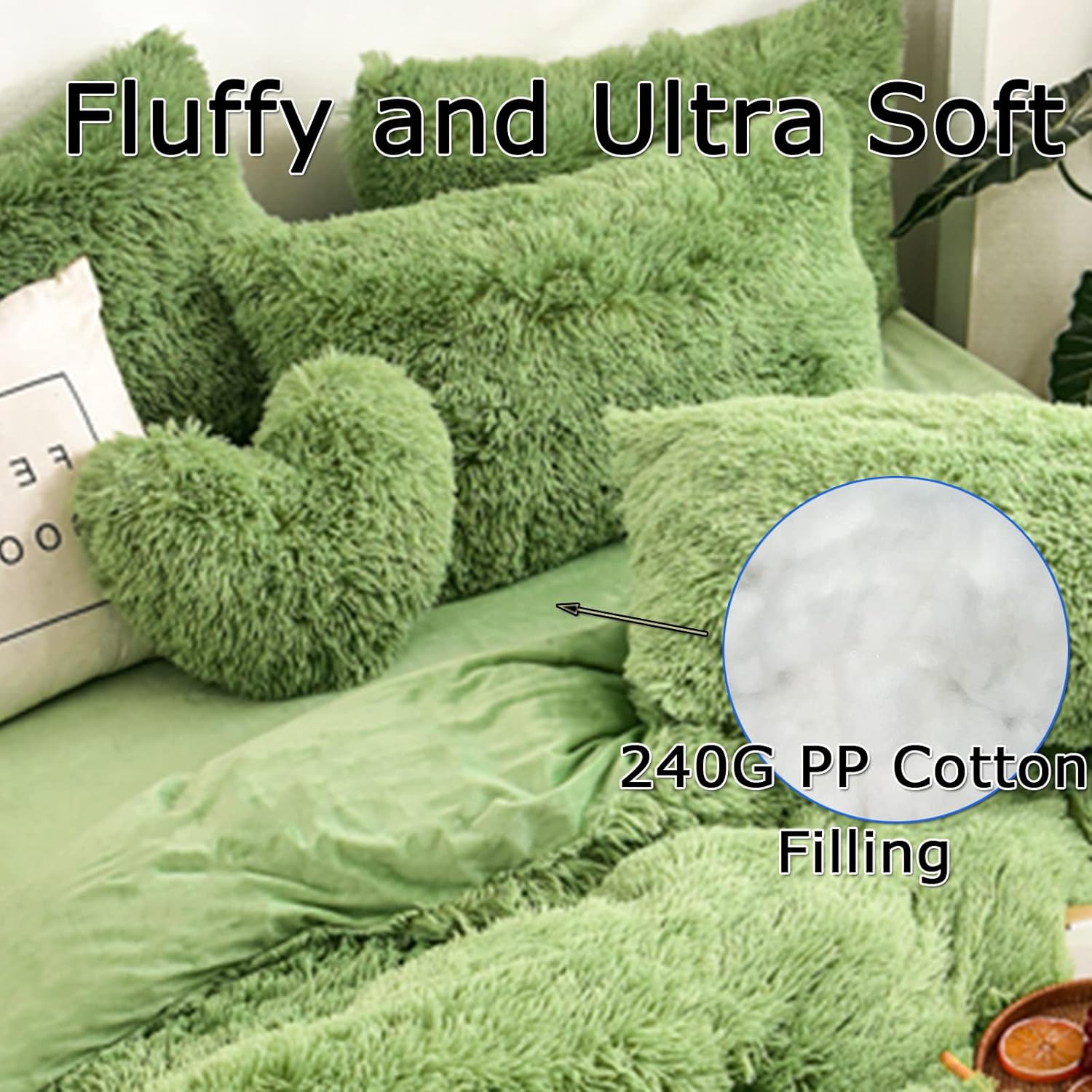 MorroMorn Fluffy Heart Throw Pillows, Shaggy Decorative Pillow for Sofa Couch Bed, Cute Room Decor Decorations for Women Girls Kids (Green)