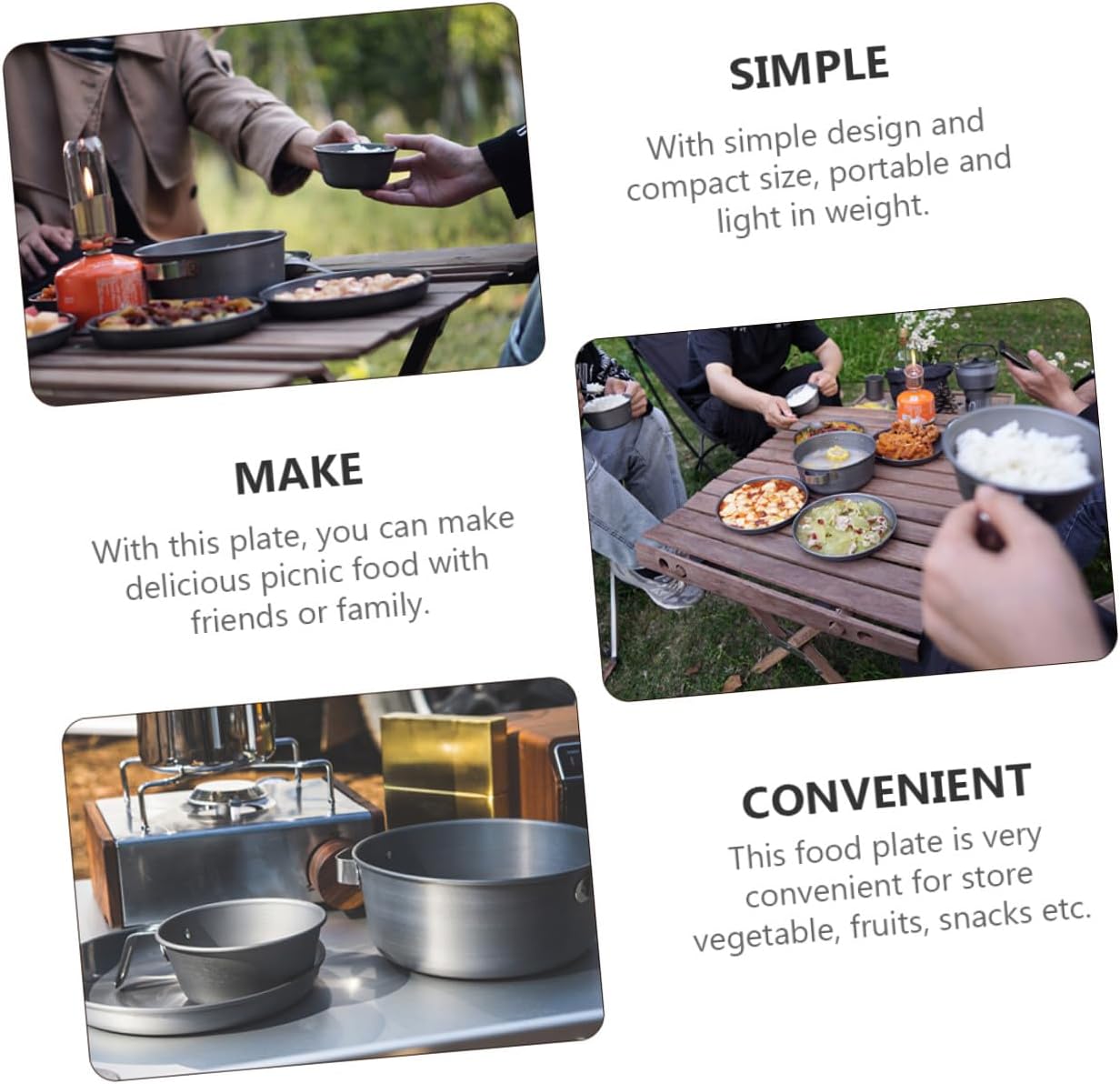 GANAZONO Portable Stainless Steel Camping Plate Set Outdoor Picnic Dinner Plate Snack Tray Bbq Tableware for Hiking and Travel