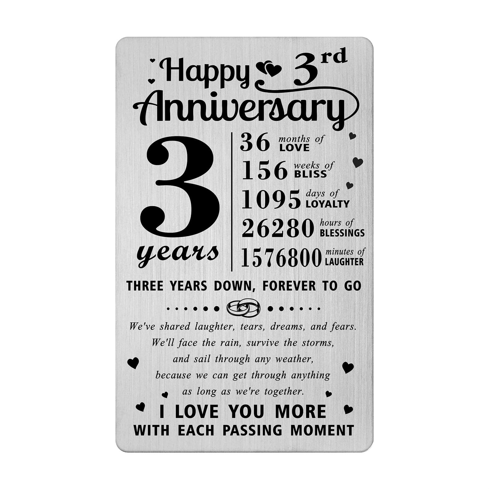 Richesele 3rd Anniversary Card, Happy 3 Year Wedding Anniversary Wallet Card