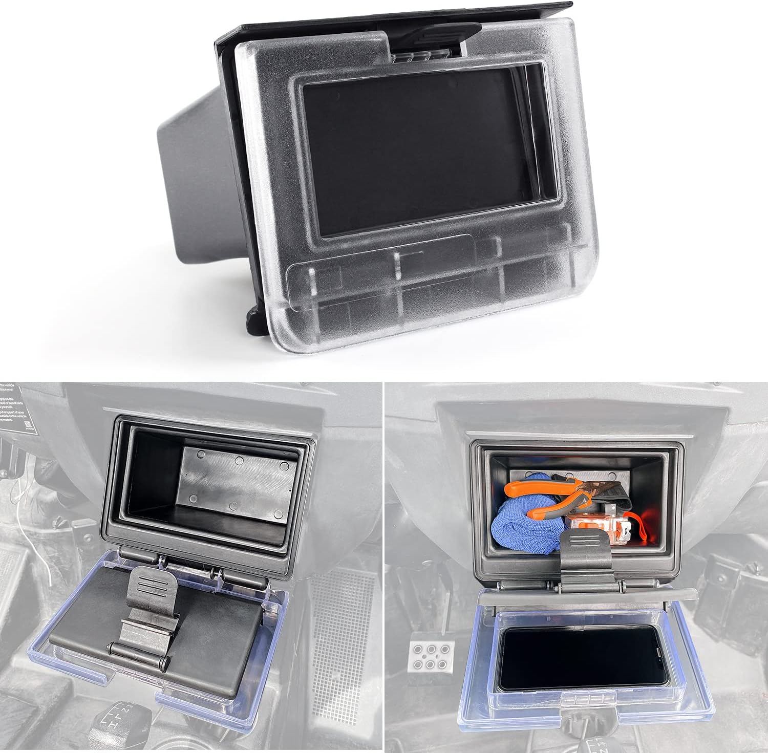 RZR Center Console Dash Storage Box with Seal Compatible with Polaris RZR XP 4 1000 S 900 2014-2018 Accessories ABS Center Console Compartment Storage Dry Box Organizer Tray