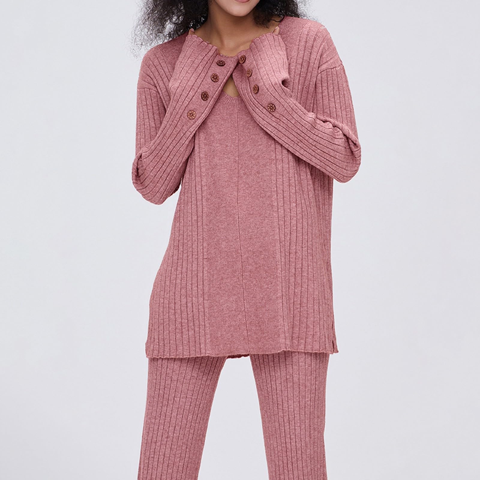 Hausanzug Damen Elegant V-Ausschnitt - Jogginganzug Festlich Hochzeit | Freizeitanzug Slim Fit Strickanzug Gerippte Schlafanzug Baggy Bequeme Sportanzug Mit Langarm Pullover + Jogginghose