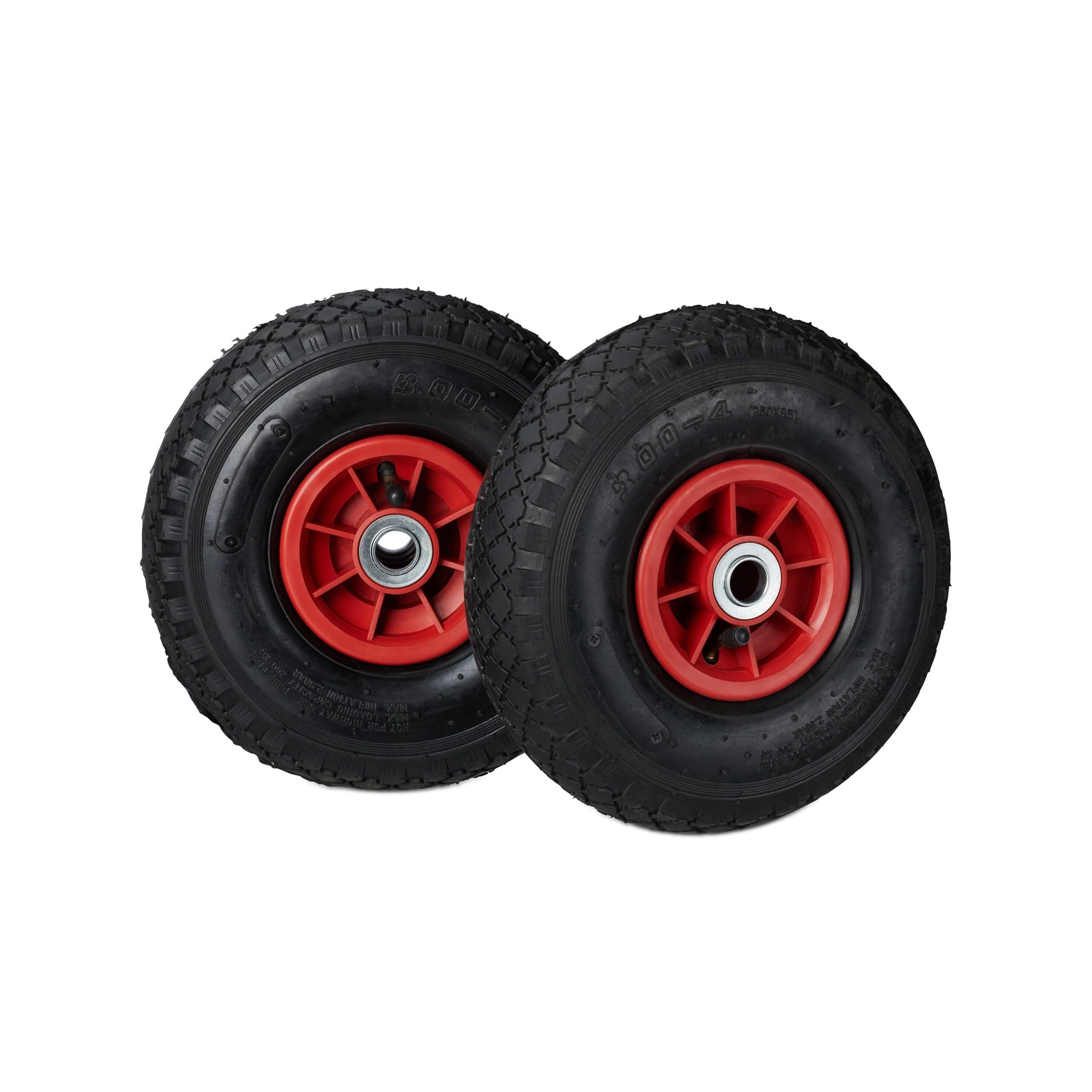 Relaxdays Diable Set de 2 brouette, Roue de Rechange axe,3.00-4, Caoutchouc 260x85 mm 80 kg, Noir-Rouge