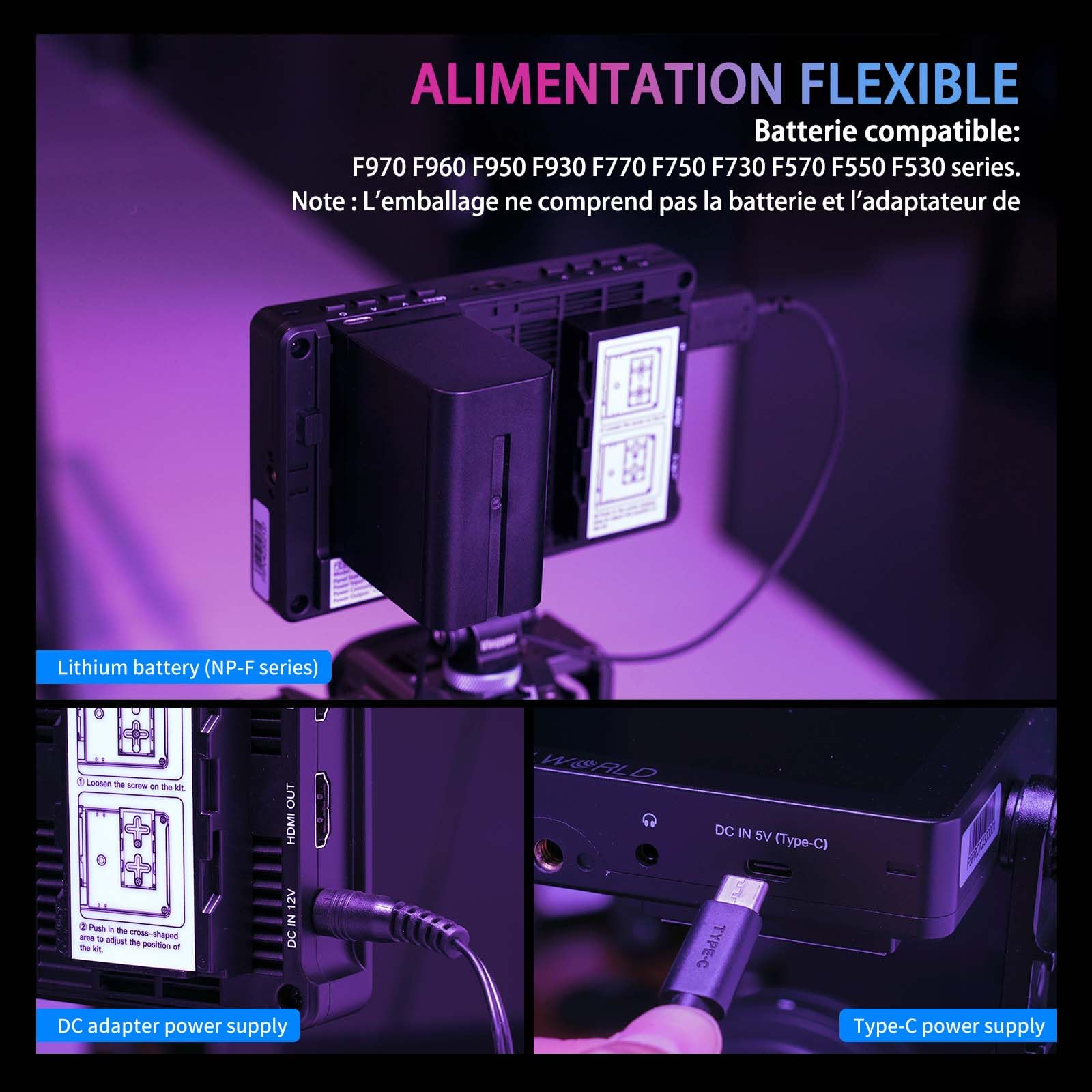 FEELWORLD F5 Pro V4 Moniteur Champ de Caméra 6 Pouces Écran Tactile HDR LUT 3D avec Batterie, Organisateur de Moniteur de caméra, IPS 1920x1080 4K HDMI 5 V Type-c Input