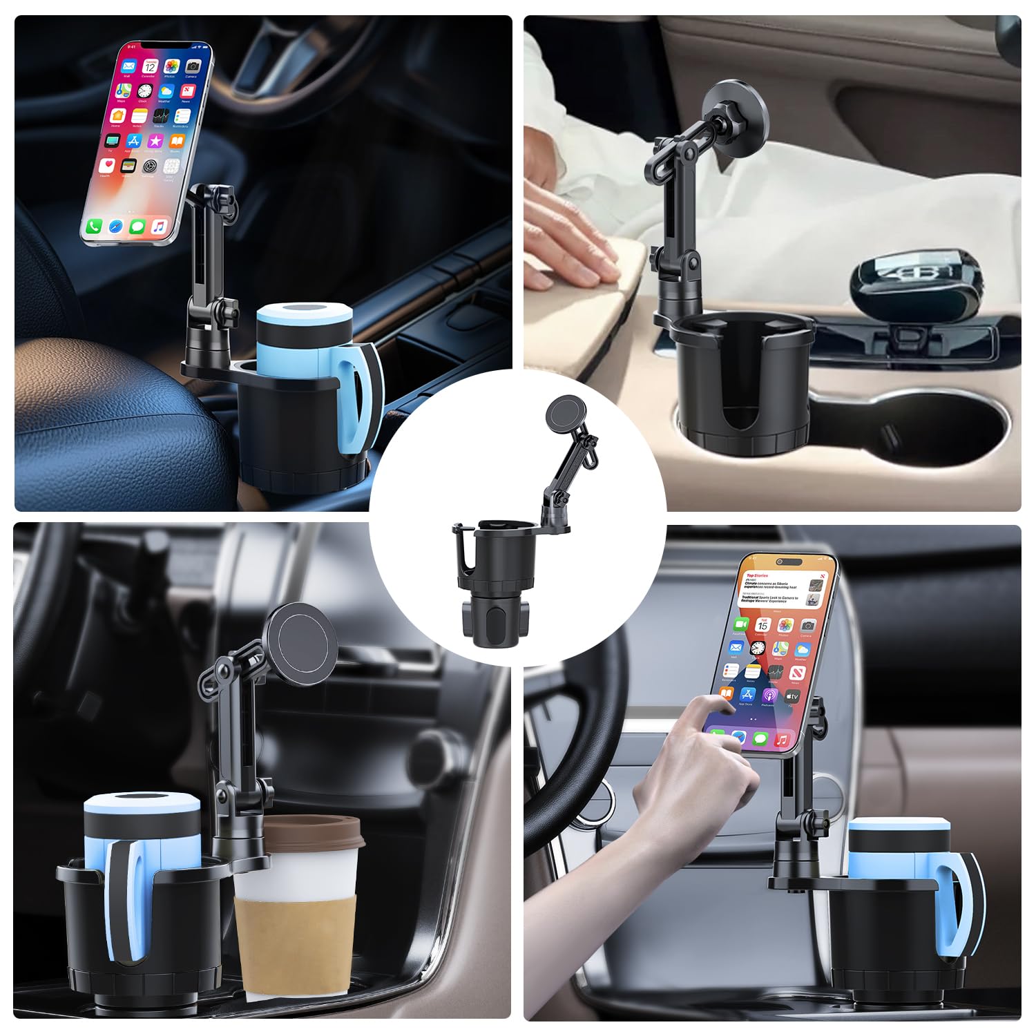 HUMBEST Magnetic Cup Holder, Car Mount with Expandable Base, Drink Holder & Phone Stand Fits All Smartphones & Most Bottles
