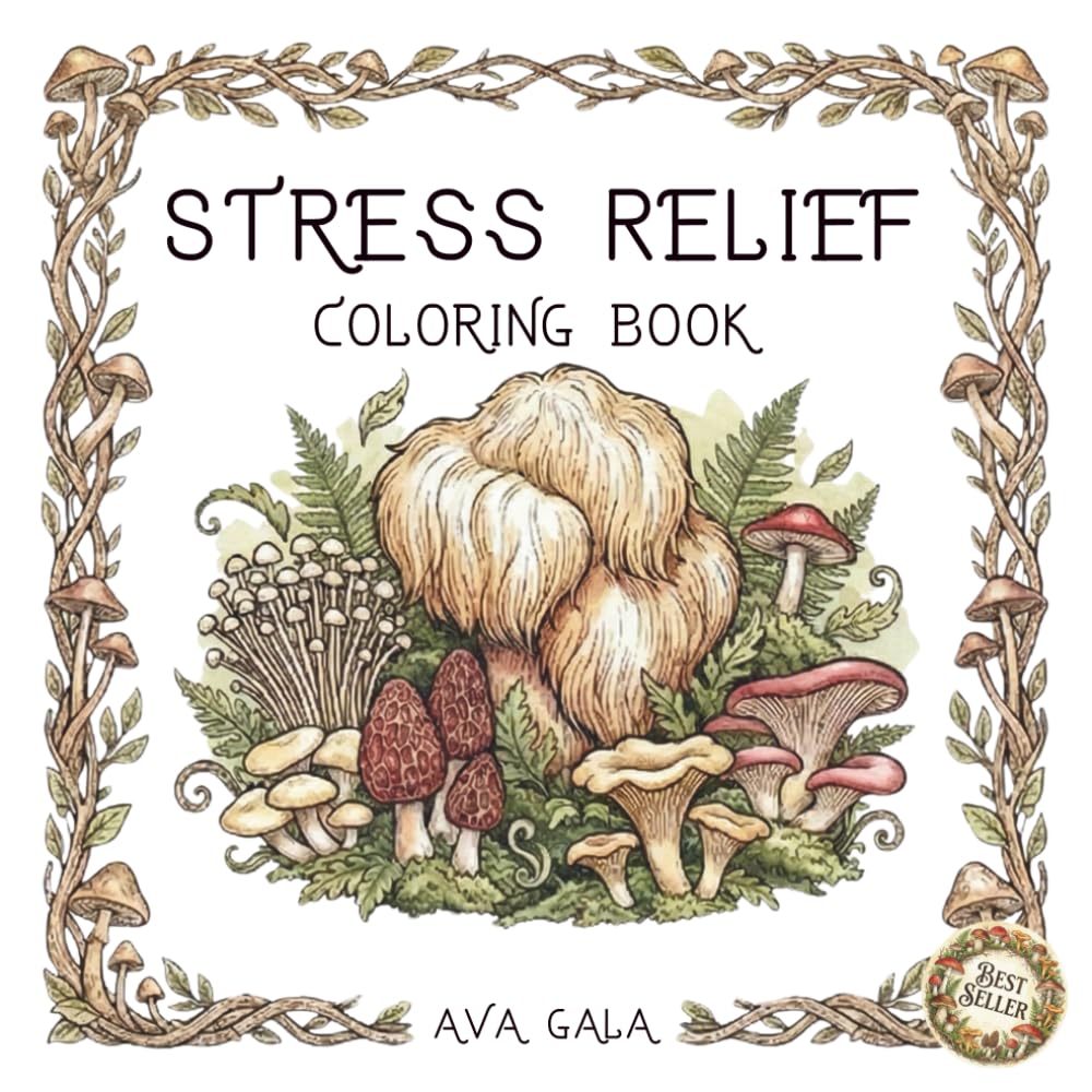 Stress Relief: Adult Coloring Book with Mushroom