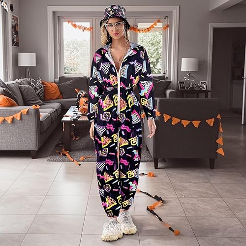 Miniatura 6 de Overol con capucha de los años 80 y 90 para mujer, disfraz de chándal de una pieza, rompevientos, hip hop, fiesta de neón