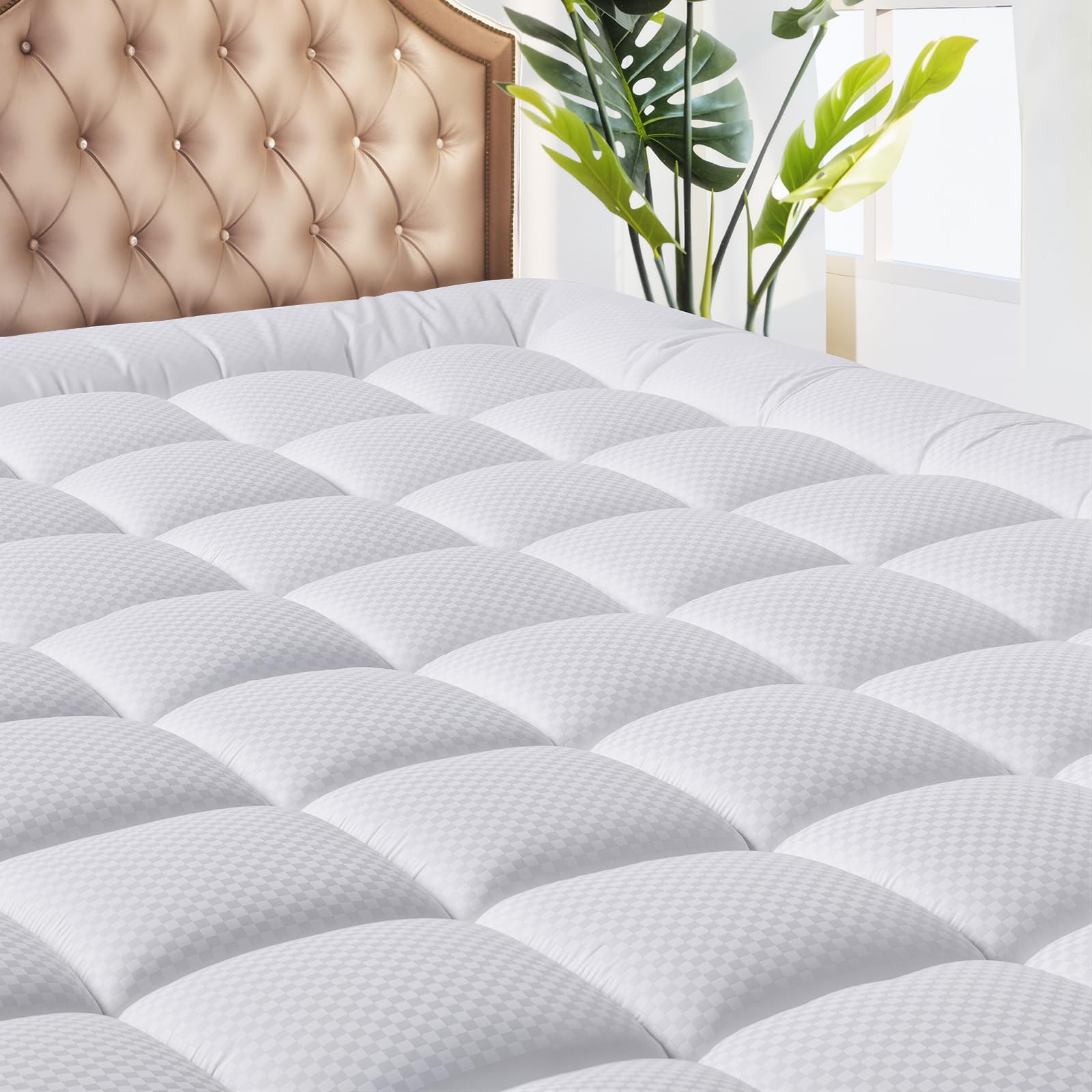 Queen Size Mattress Pad - Cooling Breathable Mattress Topper, Quilted Fitted Mattress Protector, Pillow Top Mattress Cover with 8-21" Deep Pocket, Soft, Machine Washable, White, 60x80 Inches
