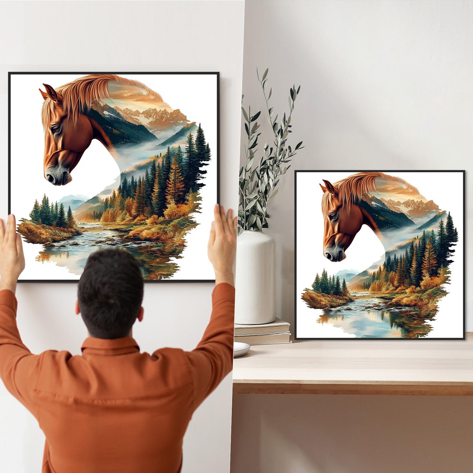 QENSPE Peinture Diamant Adulte, Cheval Diamond Painting 5D Complet Lune Diamant