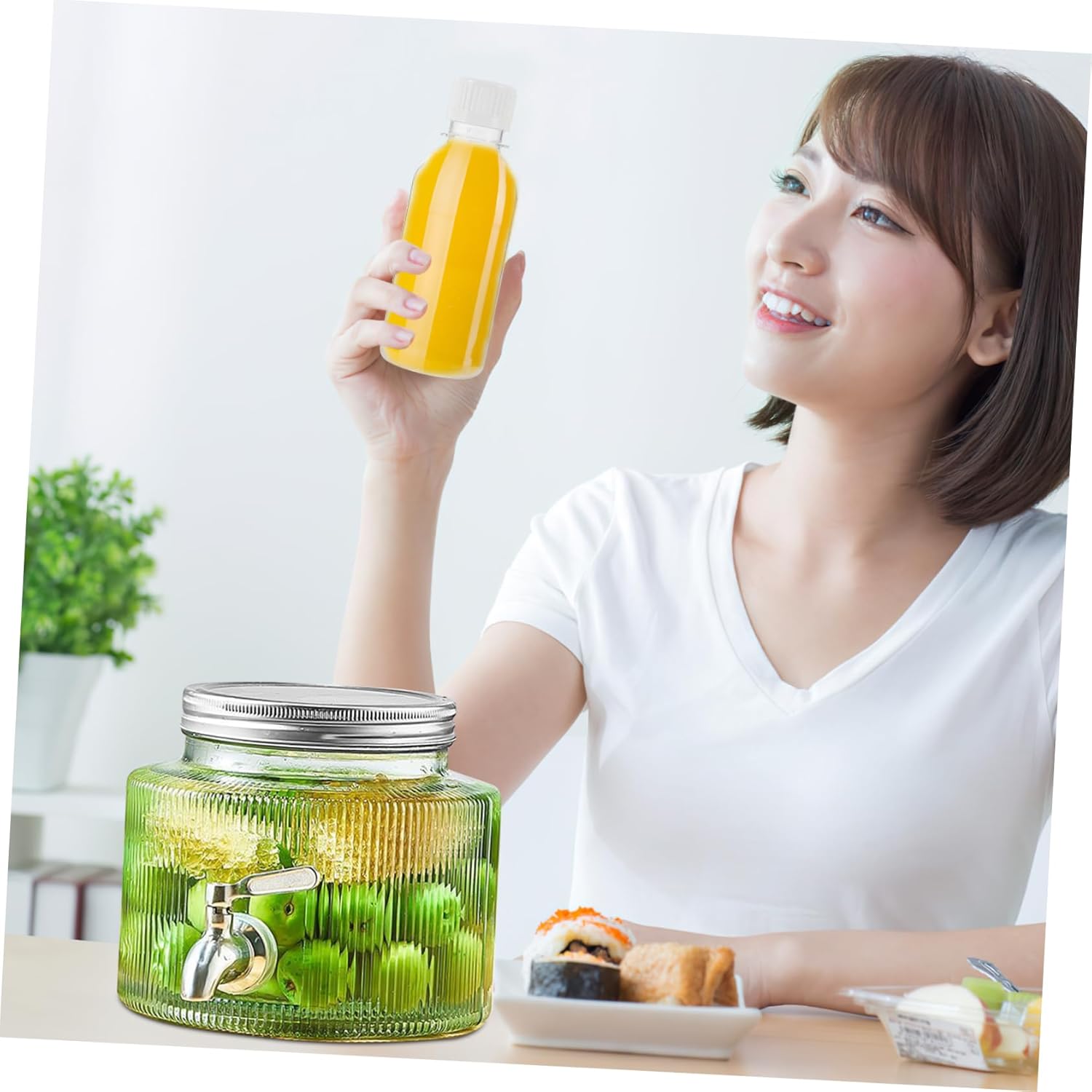 Glass Jar Tap Dispenser Beverage Storage Unique Design for Cocktails Water and Lemonade