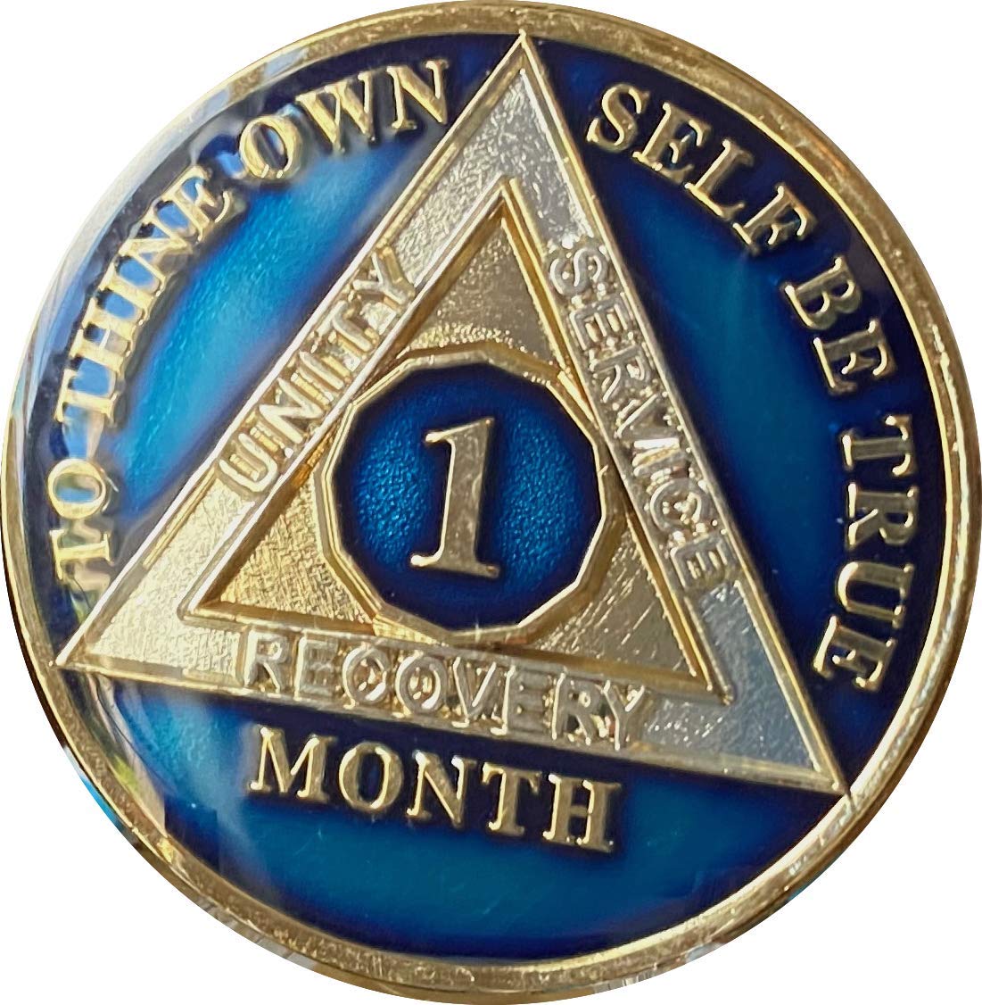 1 Month AA Medallion Metallic Midnight Blue Tri-Plate 30 Day Sobriety Chip
