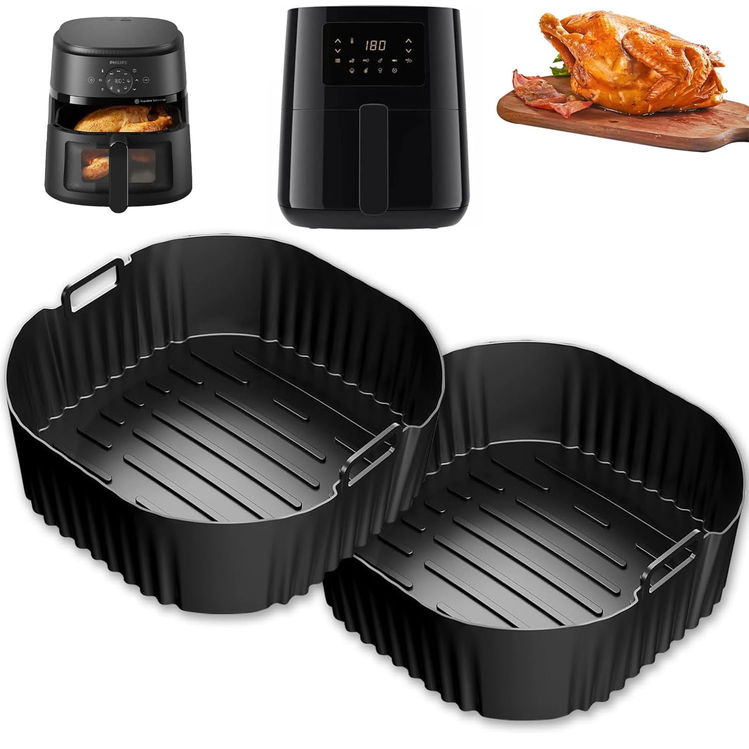 YUNYU 2Pack Silicone Air Fryer Liners, Reusable Air Fryer Accessories for 4L Models, Non-Stick Greaseproof Baking Pads, Compatible with Philips HD9252/HD9200/HD9255
