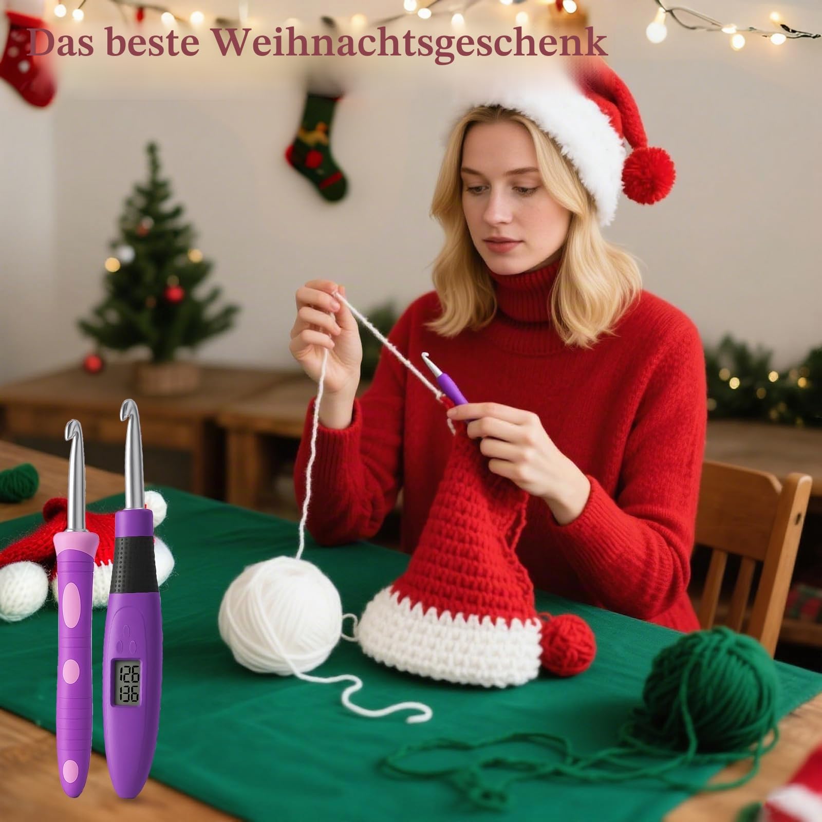BZVV Zählen Häkelnadel Set Digital, Leuchtende Häkelnadeln für Stich & Reihenzähler, Häkelset mit 18 verschiedenen Größen Austauschbare Häkelnadel, Ergonomische Häkelnadeln mit 2 Stufen LED