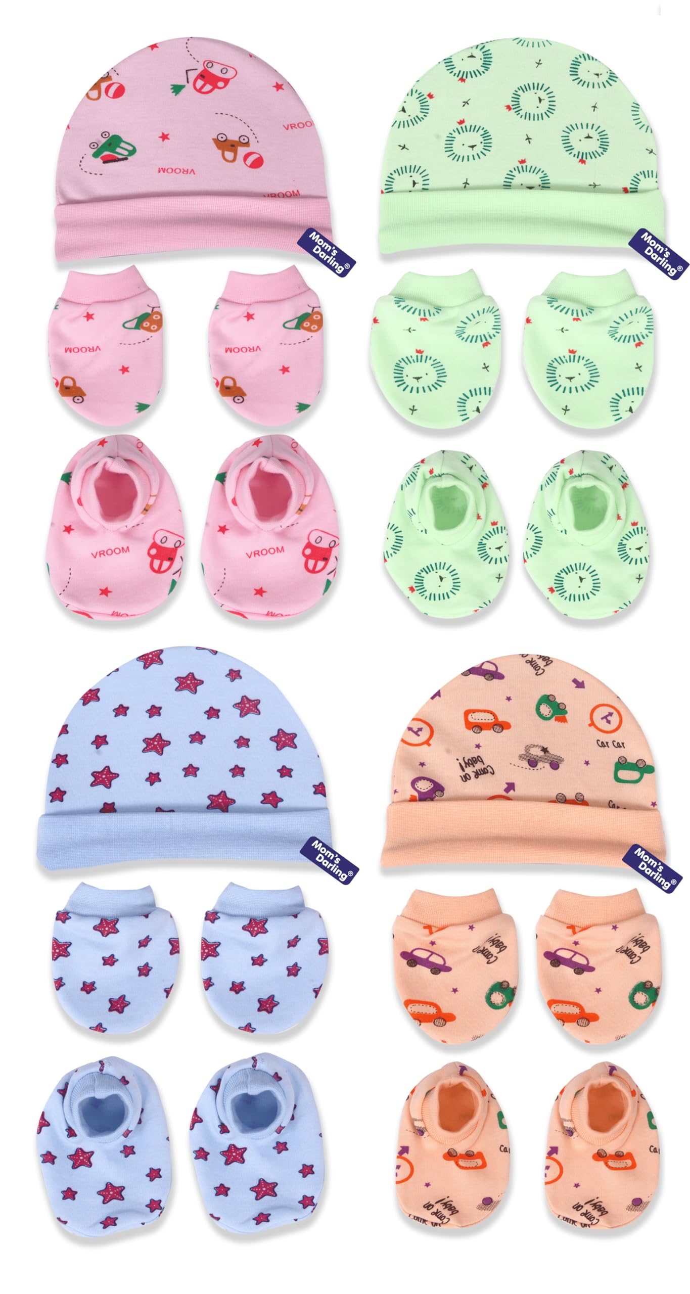 MOM'S DARLING, Pack of 4 pairs, Newborn Baby Cotton Mitten Sets with Cap and Booties | Baby Mittens and Gloves set for newborn 0-6 months | Baby Cap Set | Baby Socks Set | Multicolor-image-9
