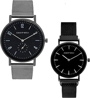Joker & Witch Stainless Steel Fred & Wilma Couple Analogue Watches, Black Dial, Black Band Price In India