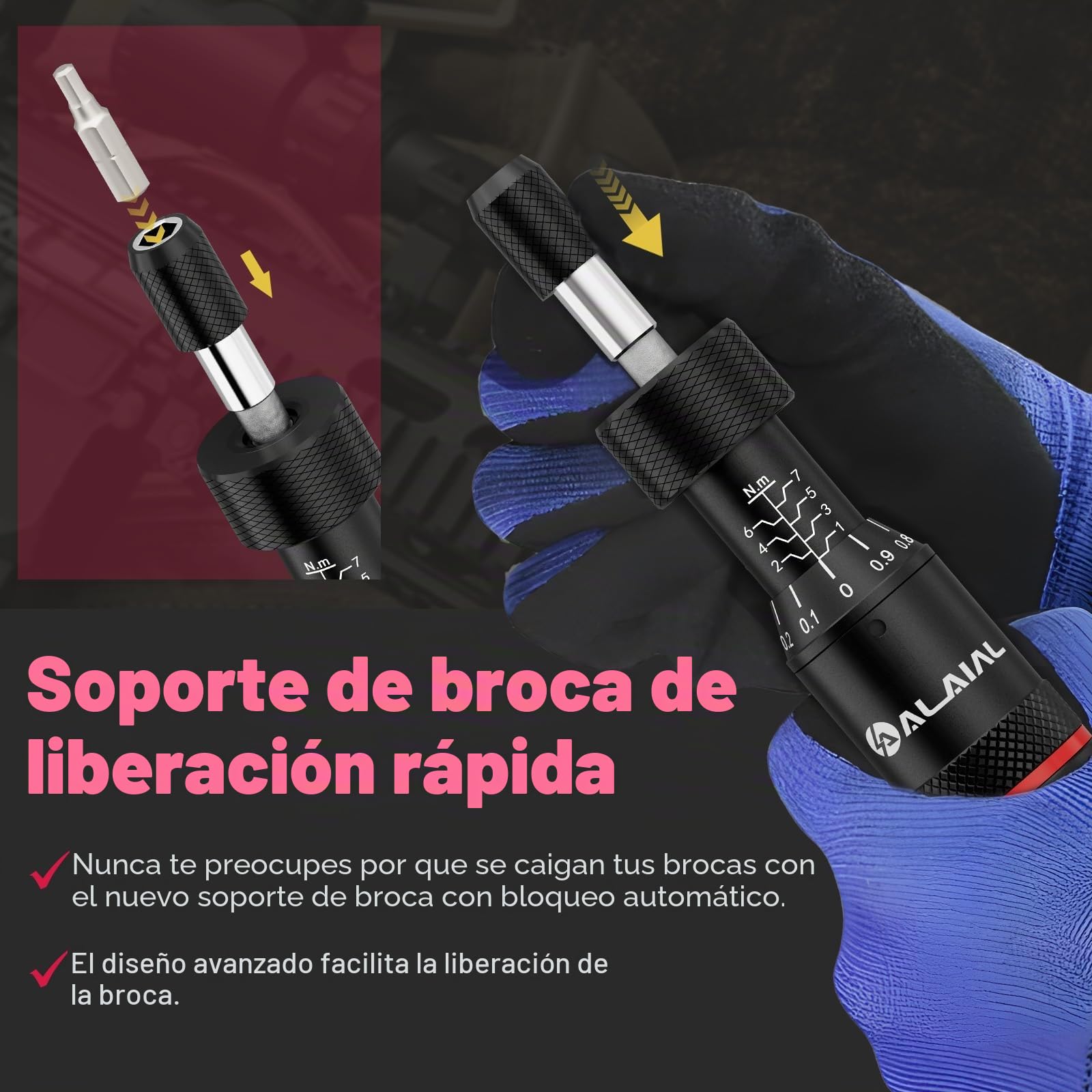Destornillador Dinamométrico, 1-7Nm, 41 Piezas Juego de Brocas de Destornillador Dinamométrico, 1/4" Llave Dinamométrica para Bicicletas