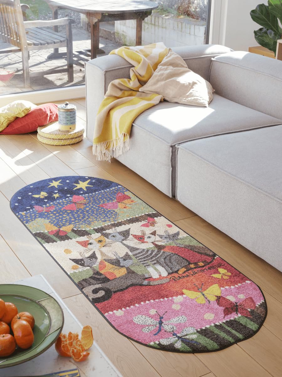 Salonloewe Rosina Wachtmeister Fußmatte waschbar Spring Fasce di Colore S75x190 cm Läufer oval Schmutzfang-Teppich waschbar Eingangs-Matte bunt und wohnlich