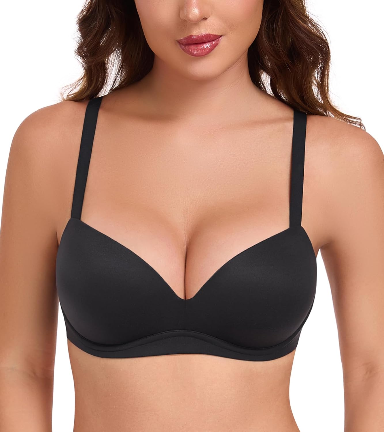 Lemorosy Women's Push Up Wireless Bra Comfortable No Underwire Plunge Padded with Support and Lift - Image 2