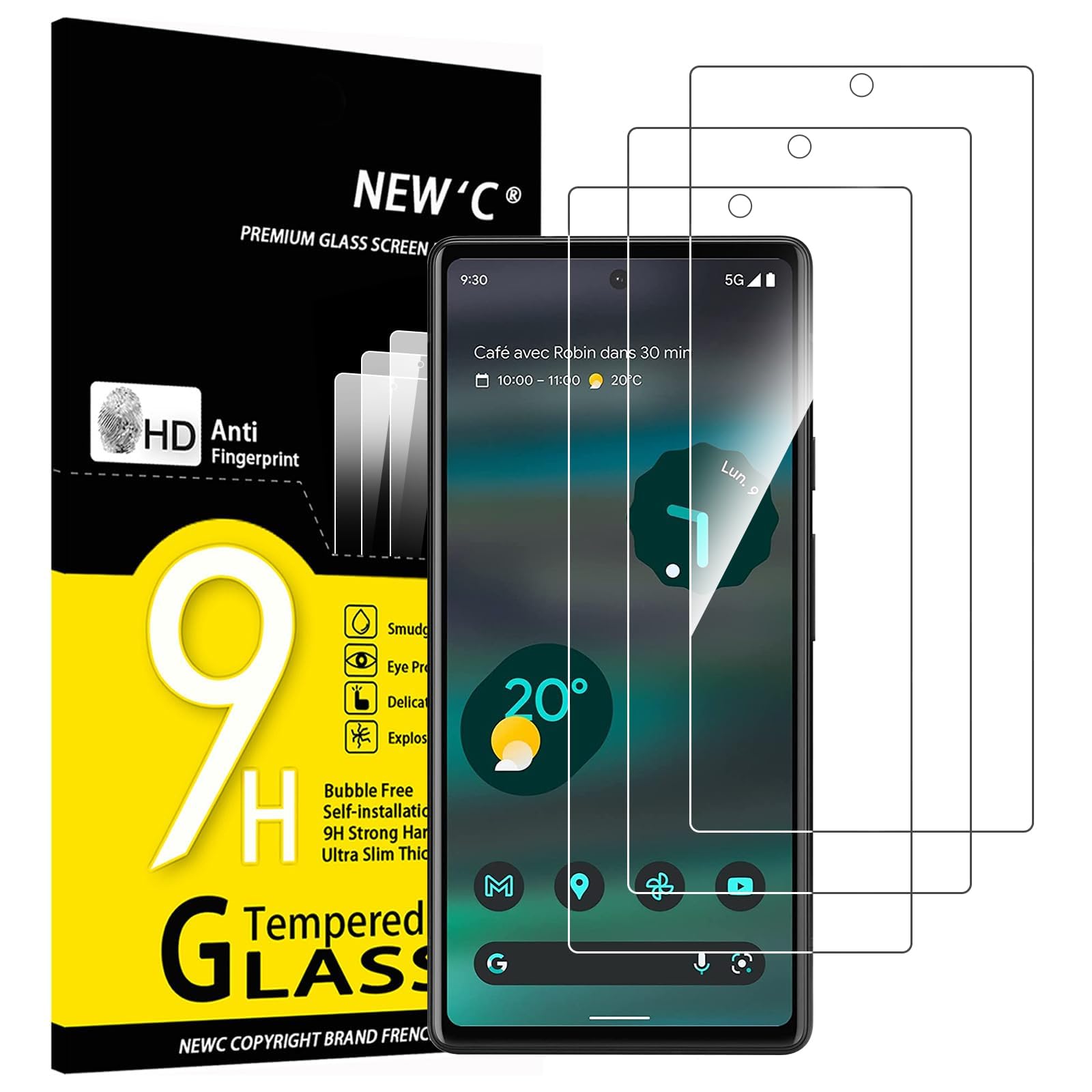 NEW'C for Google Pixel 6a Screen Protector Tempered Glass HD Clear | 3 Pack Clear 6.1 Inches Not compatible with: Google Pixel 6, Google Pixel 6 Pro 9H Hardness Scratch Resistant Bubble Free