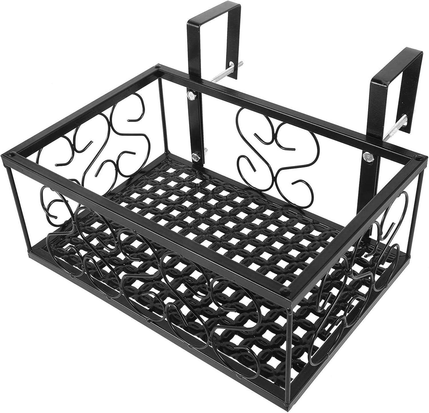 KICHOUSE Balcony Hanging Flower Pot Stand Rack for Outdoor Plant Holders, Black Iron Railing Shelf 30x20x12cm, Garden Patio Flowerpot Storage Holder for Deck and Window