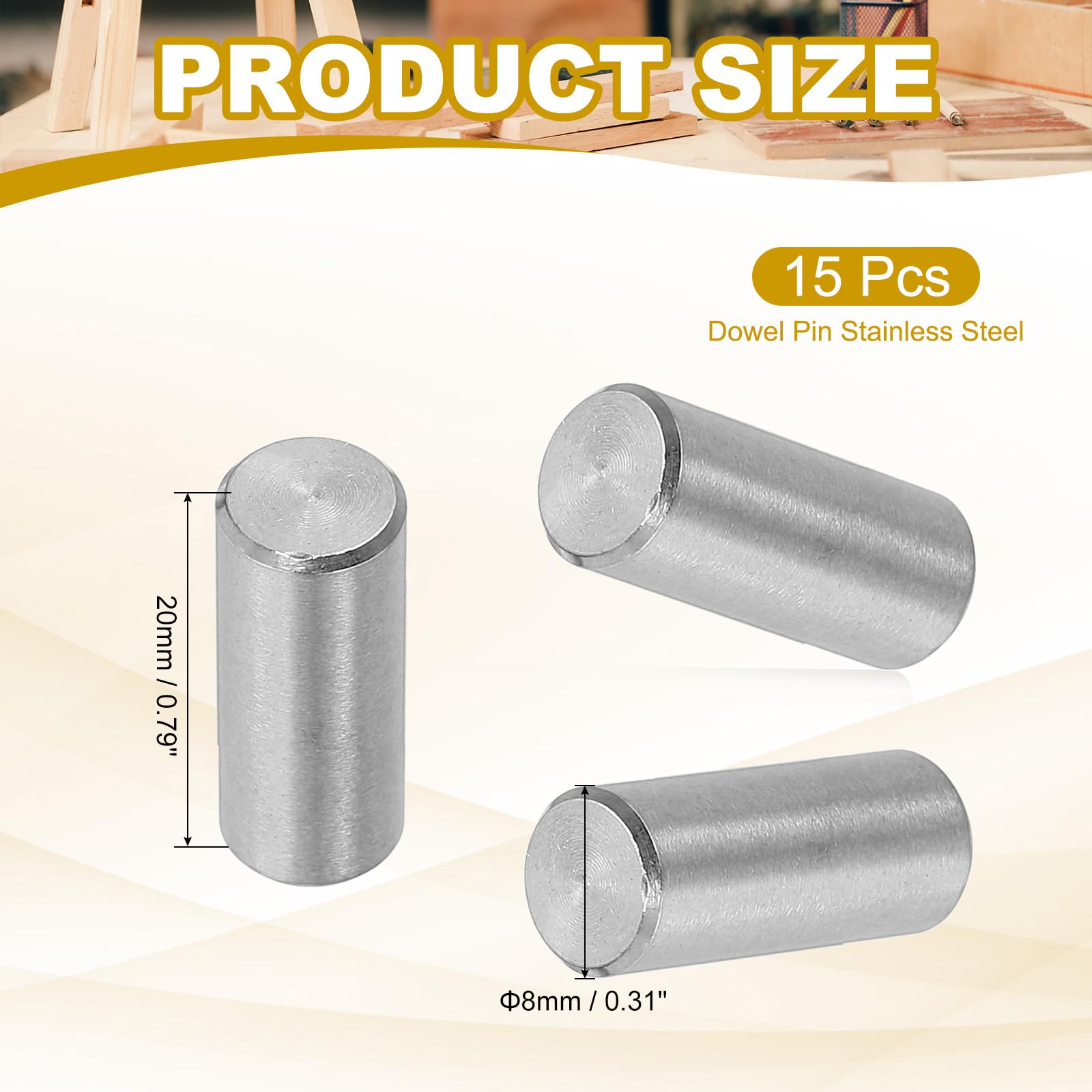 PATIKIL 8mm x 20mm Dowel Pin Stainless Steel - Image 2