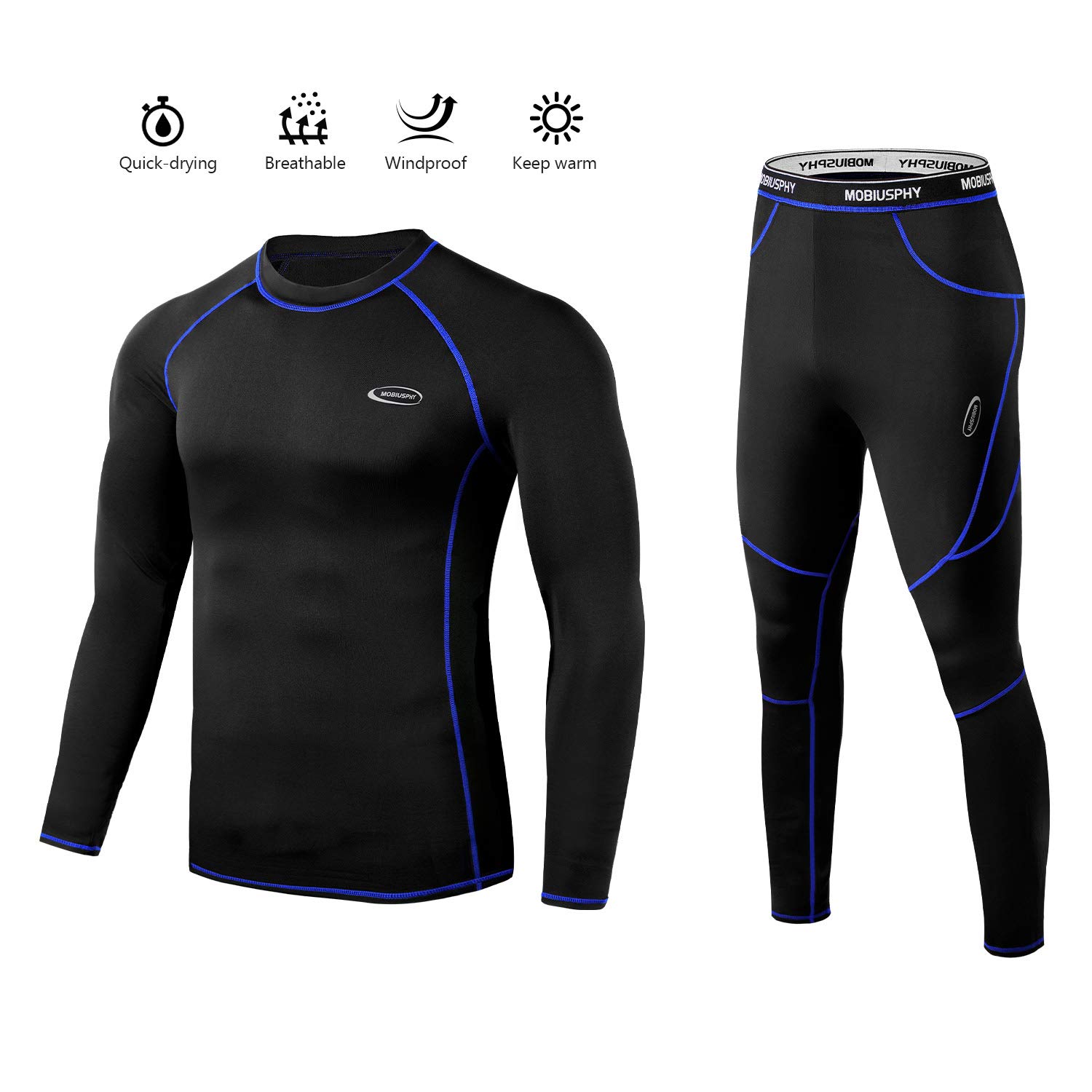 MOBIUSPHY Biancheria Intima Termica Uomo Biancheria Funzionale Uomo con Funzione Quick Dry Sportiva Set di Biancheria Intima Base Layer Traspirante Riscaldante Ideale per attività all'Aperto Nero