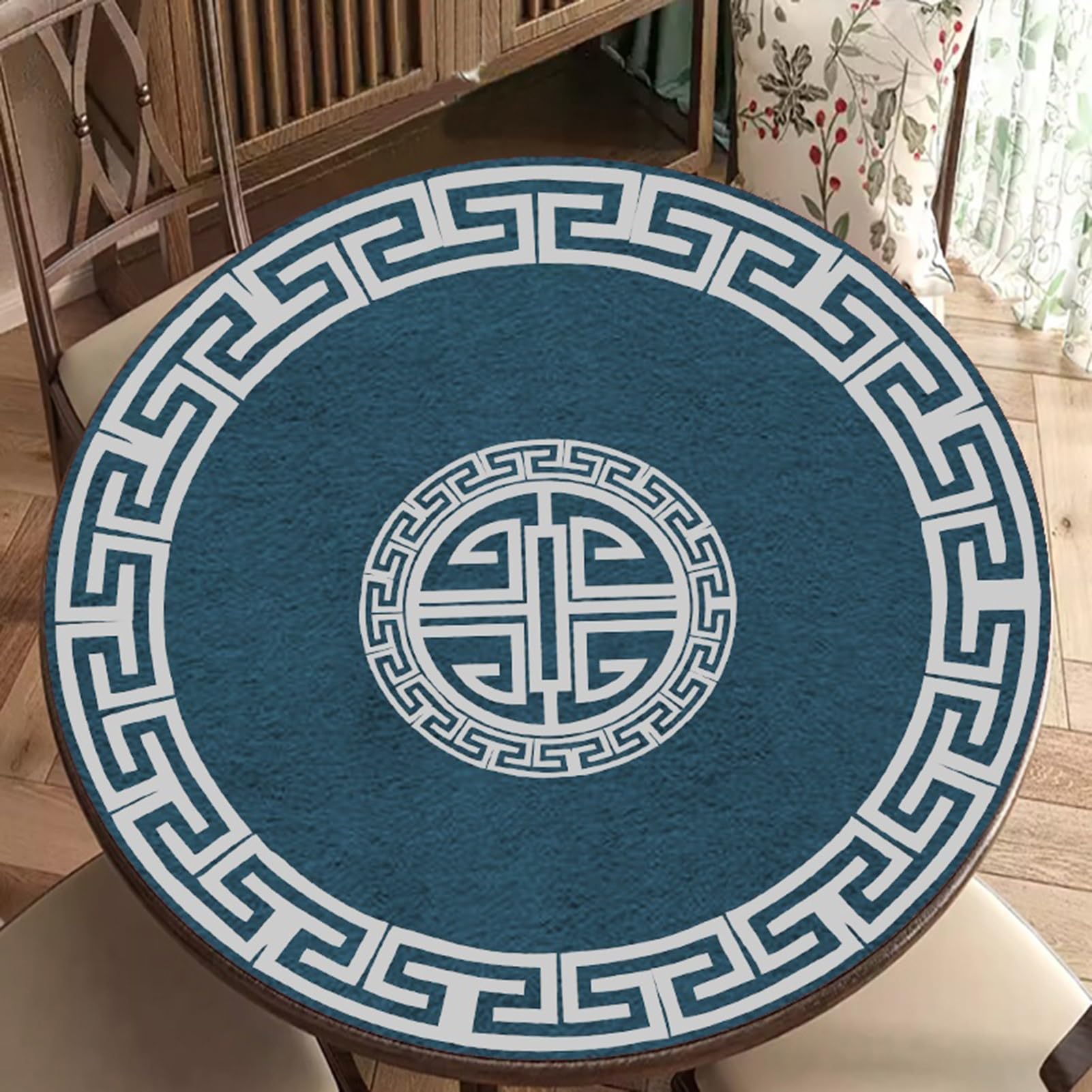 Alfombrilla de póquer, Azul Engrosado con Borde, tapete de Mesa Redondo Antideslizante reducción Ruido, for Mahjong Poker y Juegos Cartas(Blue 3,85 * 85cm(33..46 * 33. 46in))