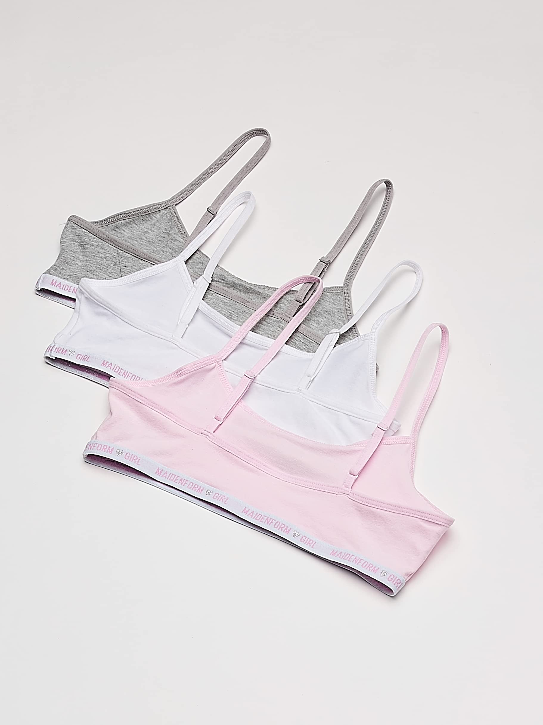 Maidenform Biustonosz treningowy Dziewczynki Logo Band Cotton Crop Training Bra, 3 Pack