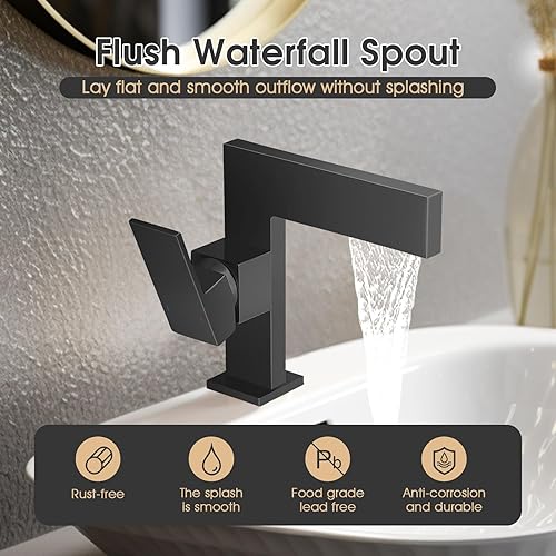 Miniatura 3 de Grifo de lavabo de baño negro, diseño ultrafino, grifo de tocador de una sola manija para fregadero de baño, grifos de lavabo de 1 orificio, latón