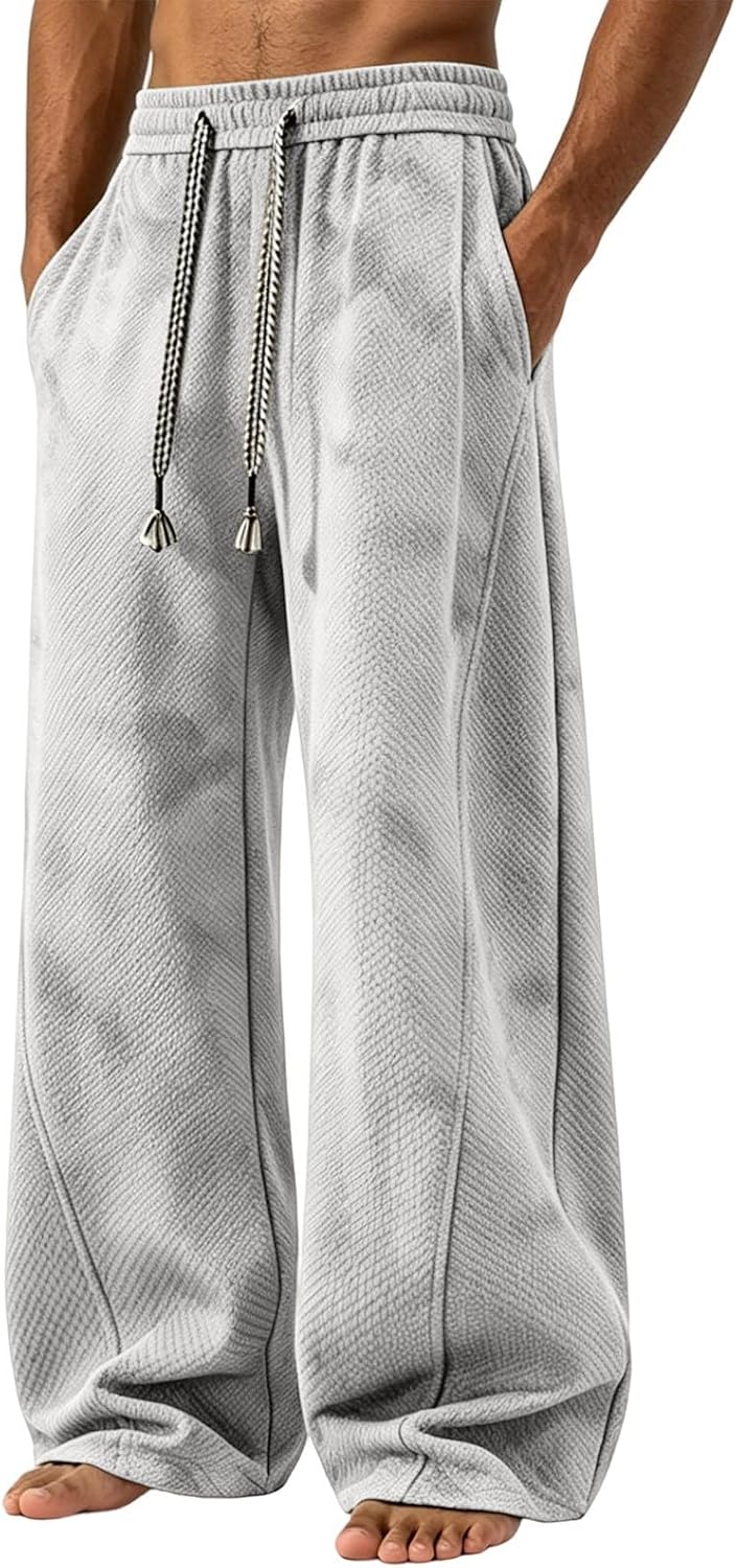 Baggy Sweatpants for Men:Fashion Elastic Wasit Loose Wide Leg Pants with Pockets Gym Workout Hiking Streetwear