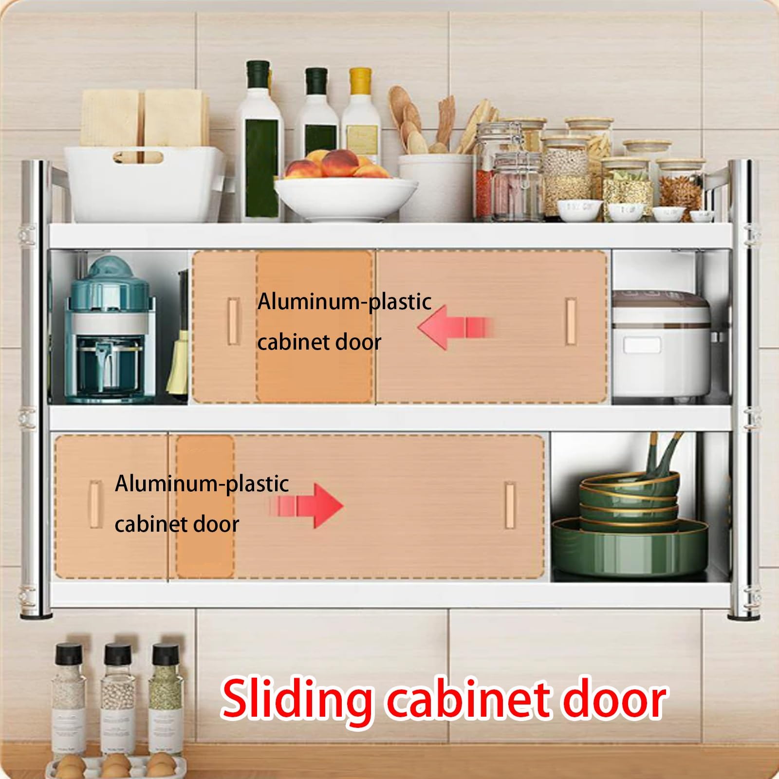 Armario de almacenamiento montado en la pared, armario de cocina de acero inoxidable con puerta corredera, diseño que ahorra espacio, instalación de perforación para baño, balcón, lavadero